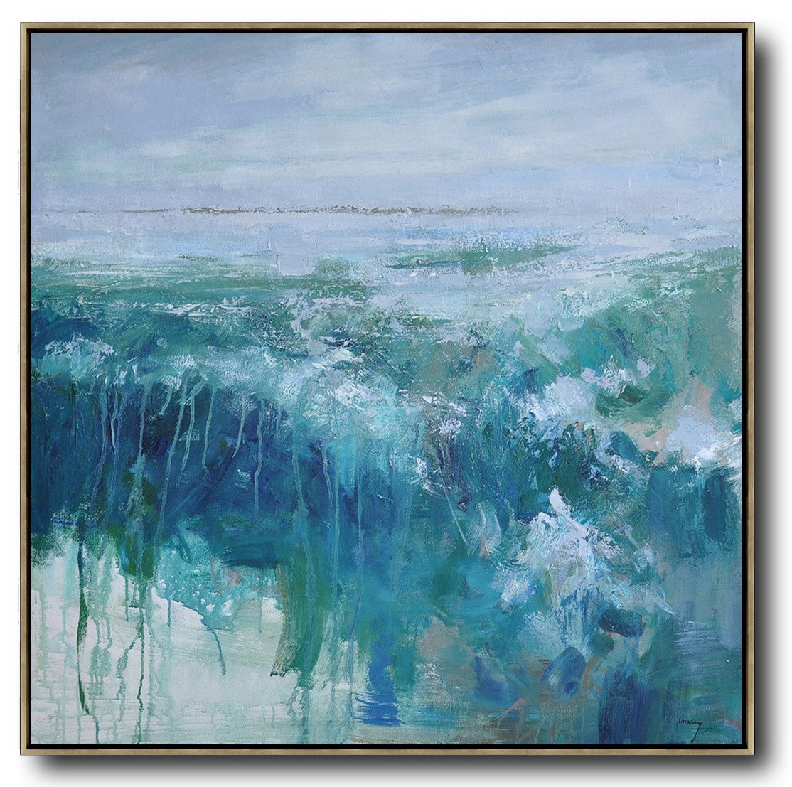 Hand Made Abstract Art,Oversized Abstract Landscape Oil Painting,Extra Large Canvas Art,Handmade Acrylic Painting,Blue,Green,Gray.etc